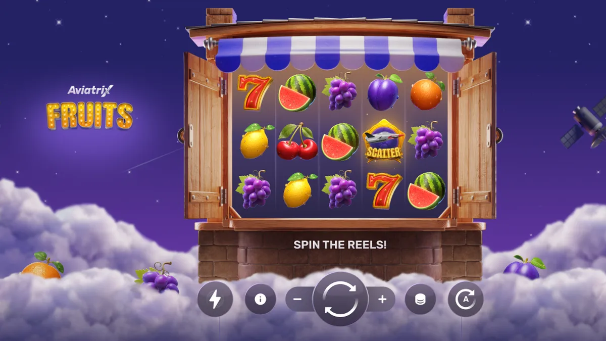 Interface do jogo Aviatrix Fruits mostrando os rolos e a aeronave personalizada